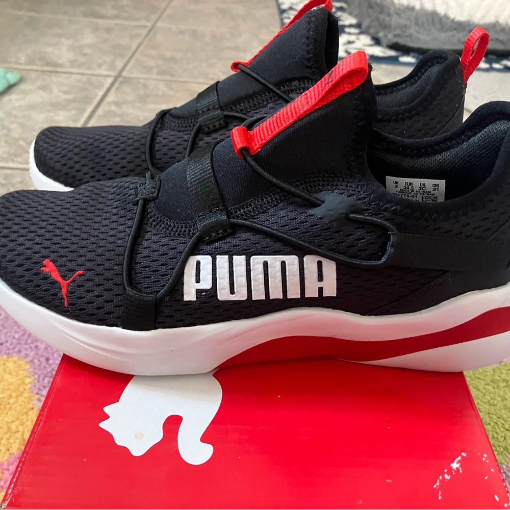 PUMA Kids Black Sneakers with Red Highlights